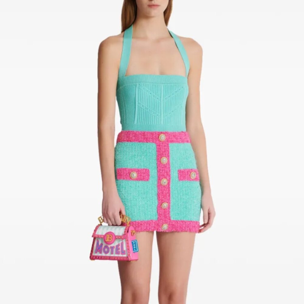 Balmain Colorblock Knit Boucle Skirt